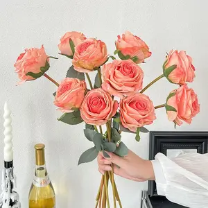 10-stem Baked Edge Craft Realistic Artificial Roses | Multi-color Washable Fake Flowers | Easy to Care for, Suitable for Home Decoration, Wedding Decoration and Valentines Day Mothers Day Gifts