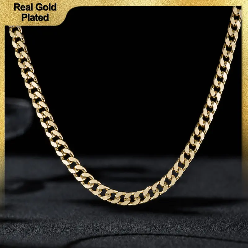 Holylegend 14K Real Gold-Plated Concave CubanNecklace Chain 24 Inches Long,Tarnish-Free, 8mm/10mmWidth, Secure Clasp, Gift, Fresh Gold Styles For Everyday Wear