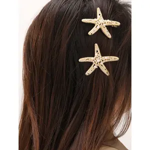 2pcs Faux Pearl Starfish Hair Clips for Women, Ocean Series Starfish Hairpin & Clip, Boho Y2K Pearl Hair Accessories Gift