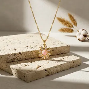 18K Gold Plated Sparkly Zircon Sun Pendant with CZ-Encrusted Halo & Figaro Chain Spiritual Shield Necklace