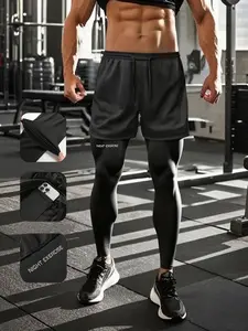 Men's Sports Fitness Set, Breathable Quick-Dry Shorts with Compression Pants, Ideal for Running and Training, Comfortable Stretch Enhances Performance, Workout Set