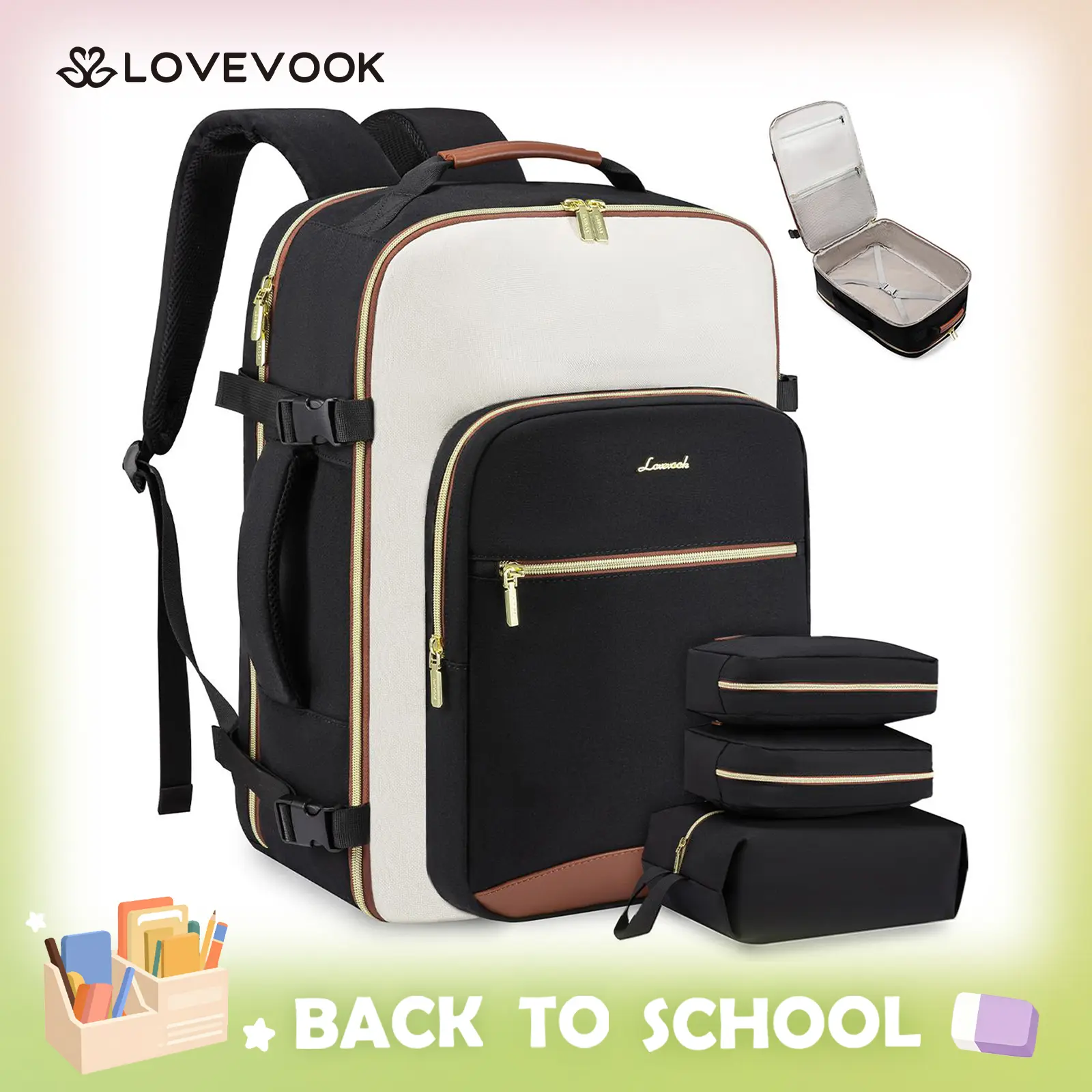 LOVEVOOK Colorblock Carry-On Travel Backpack with 3 Packing Cubes and Laptop Compartment - Personal Item, TSA-Friendly, Airline Approved Travel Bag for Hiking, Overnight, Weekend,High-capacity and Durable,DealsForYouDays
