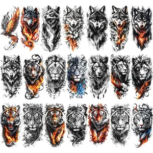 21 Pcs Flame Animal Temporary Tattoo Stickers, Waterproof Cool Tribal Lion Tiger Wolf Eagle Tattoos, Party Decor for All Ages