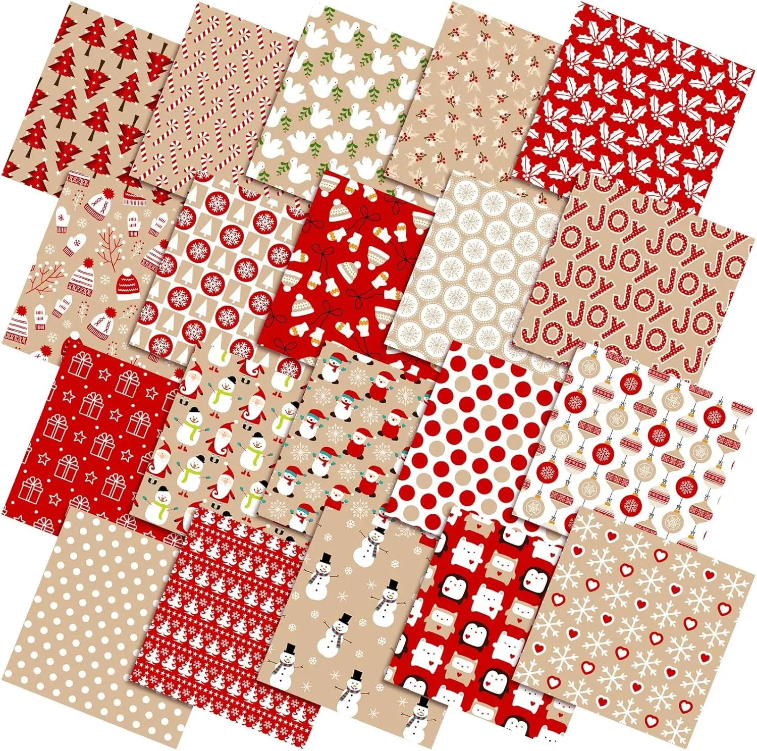 20 Pcs 10''x10'' Christmas Hot Cocoa Quilting Fabric Square Santa Snowflake Precut Quilted Fabric Bundle Candy Cane Snowman Printed Sewing Material for Winter Patchwork DIY Craft Supplies