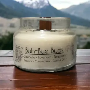 Buh Bye Bugs 10 oz. Coconut Wax, Beeswax, Peppermint, Lavender, and Citronella Essential Oil Candle