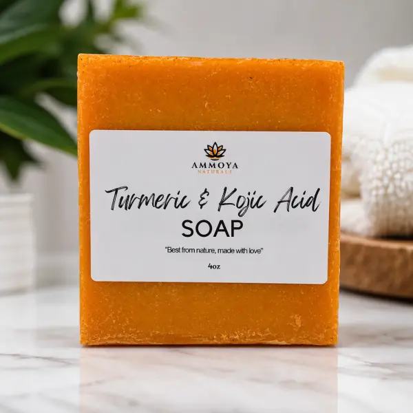Ammoya Naturals Turmeric & Kojic Acid Body Care Bar Soap (4oz) - Gentle Face & Body Cleanser for Acne Spots, Brightening, Natural Formula
