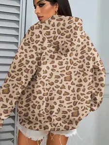 Women's Leopard Print Hoodie, Casual Loose-Fit Thick Fabric, Fall & Winter Daily Wear, Travel Camping Running, Simple Fashion Design