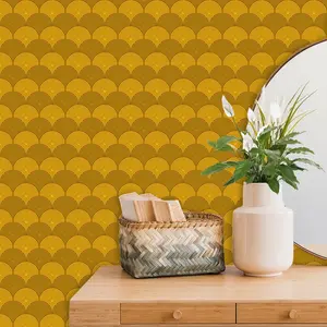 Nouveau Art Deco Vector Peel and Stick Wallpaper - Golden Circle Luxury Theme - Ideal for Spa, Hotel, Restaurant, and Offices.