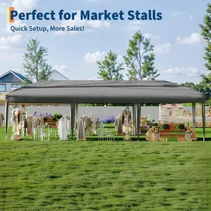YJ-Garvee 10x30 ft Pop Up Canopy Tent with 8 Sidewalls, Large Party Tent for 30-50 People, Heavy Duty Event Tents with Waterproof & UV Protection, Includes Roller Bag, 8 Weight Bags & Stakes, Grey