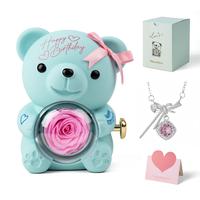 blue birthday bear+necklace+gift bag+card