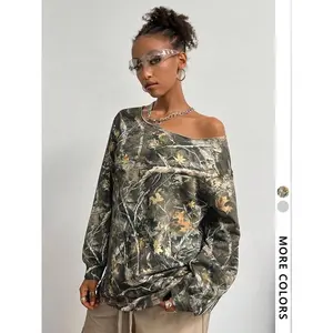 Women's Plain / Camo Tree Branches Print Sweatshirt, Casual Fashion Long Sleeve Sweatshirt for Daily Wear, Ladies Fall & Winter Clothes