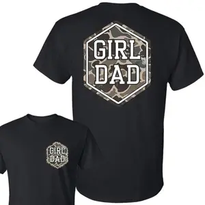 Men’s Cotton Graphic Tee Girl Dad Camo Badge Print Shirt Proud Father Quote Casual Streetwear Soft Breathable Short Sleeve Crewneck Everyday Wear Tactical Inspired Style Father’s Day Gift Relaxed Fit Top