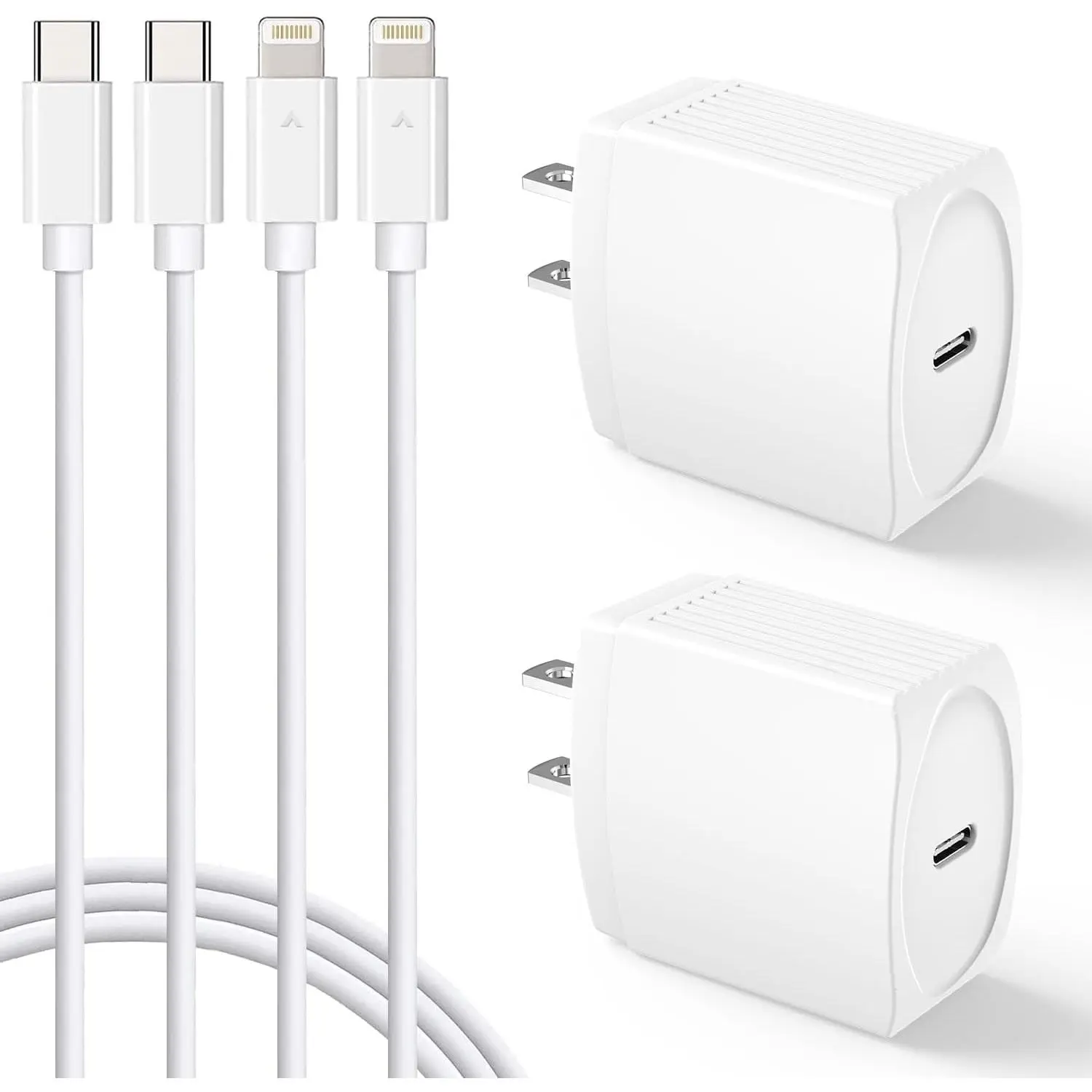 20W USB C Fast Charger 10 FT Compatible with iPhone 14 13 12 11 XS XR X 8 iPad, 2 Pack PD Wall Charger Block with 10FT Long Type C Lightning Cable (White)