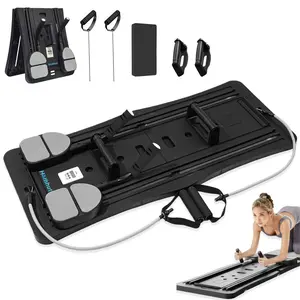 Multifold Household Core Abs Exercise Board, Fold Up Pilates Trainer With Soft Thick Knee Mat, Built In Timing Counter & Stretch Straps, Abdomen Strength Train Full Body Sculpt Fitness Machine For Indoor