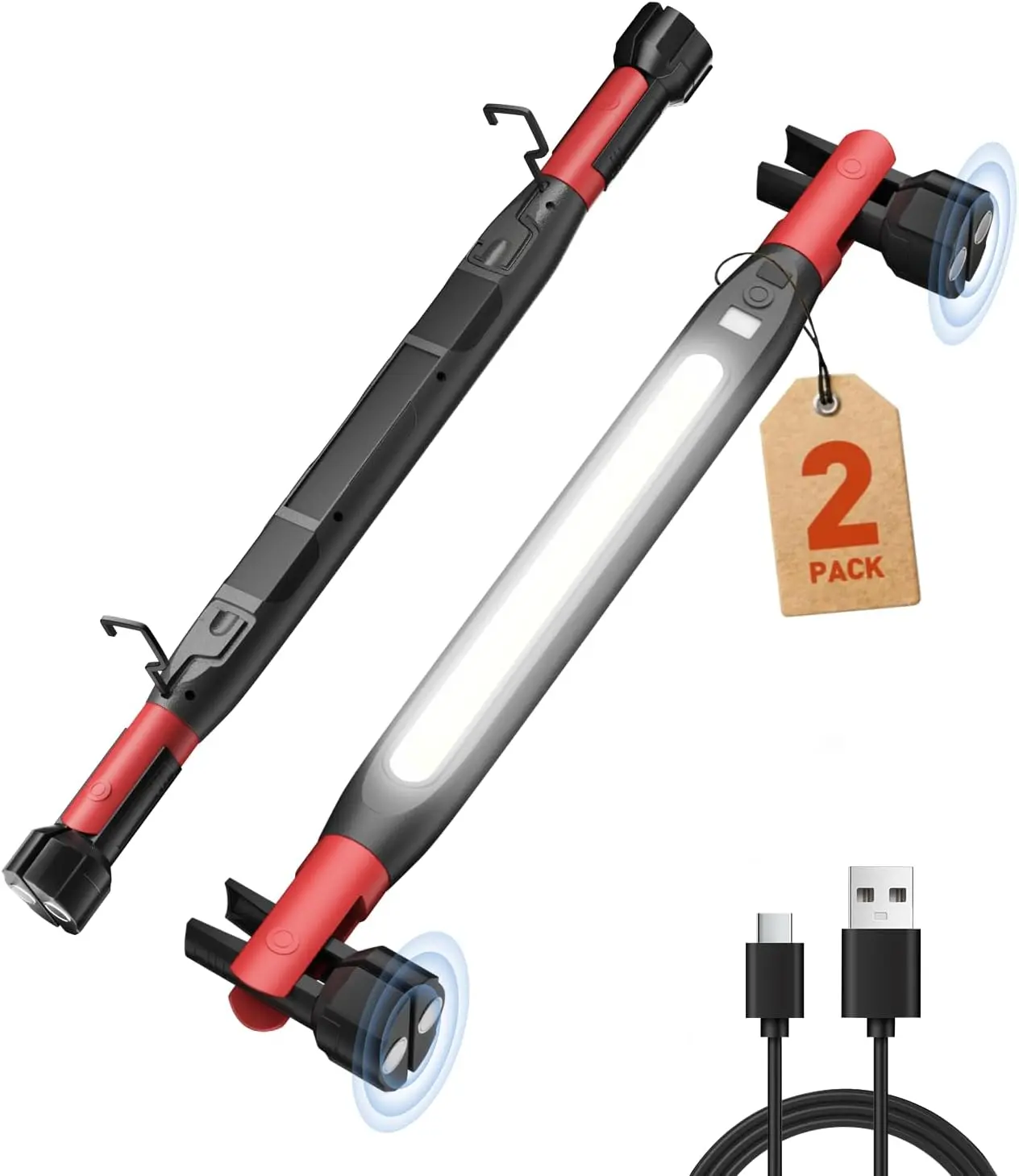 Under Hood Work Light Magnetic Light Bar High Lumens, Red, 2 Pack