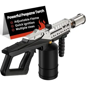 Powerful Propane Torch Gun, Kitchen Torch with Adjustable Flame, Flamethrower Blow Torch Gun Gas Welding Kits for BBQ, Searing, Camping & Charcoal Torch Lighter(Tank Not Included)