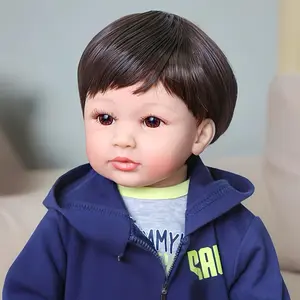 24inch Realistic Reborn Baby Boy Doll Soft Touch PVC Movable Limbs Blue Dinosaur Hoodie Mama Jumpsuit 6 Month Old Appearance Childrens Play Birthday Christmas Gift