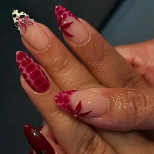 24pcs Flower Full Coverage 3D Gel Almond Press-On Nails, Removable Y2K Nails, Glossy Finish, Suitable for Women Girls Daily Wear, Nails Press Ons