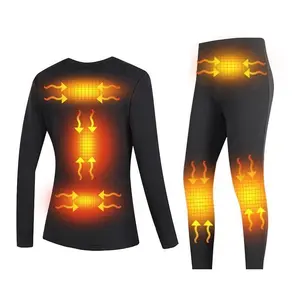 Electric Heating Thermal Underwear Set for Men USB Rechargeable Heated Underwear for Women Winter Fleece-Lined Thermal Tops(Sheets)