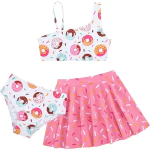 Girls Swimsuit 3 Piece Bathing Suits Cute Quick Dry Bikini Tankini Sets with Cover Ups Beach Skirt for 5-12 Years