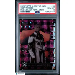 2025 Topps Chrome WWE X Cactus Jack Cody Rhodes #10 Red & Black Refractor PSA 10