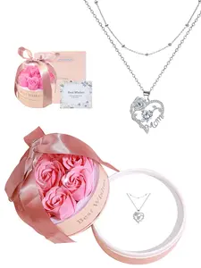 Mother's Day Gift Rose Heart Rhinestone Necklace, Elegant Jewelry for Mom, Grandmother, Wife, Includes Gift Box, All Seasons