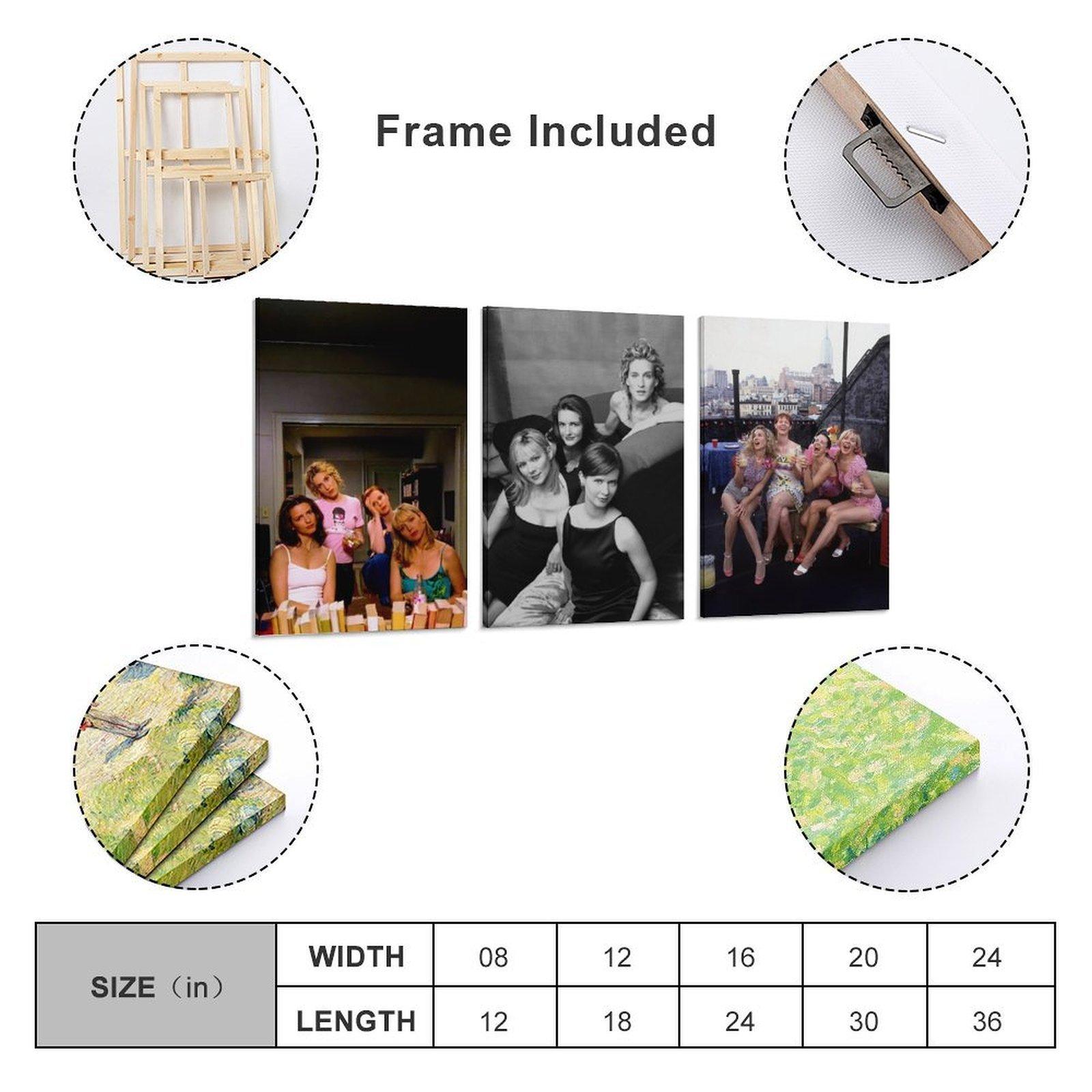 SATC Energetic  Wall Decor Vintage Nostalgic Black and White Photo Waterproof Canvas Artistic Poster Decoration Iconic TV Show Female Friendship Funny Bathroom Decor Girls Bedroom Prints Gift for Fans