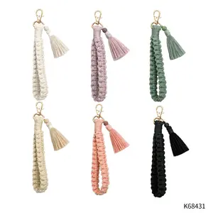 Macrame Flat Square Knot Wristlet Keychain with Tassel