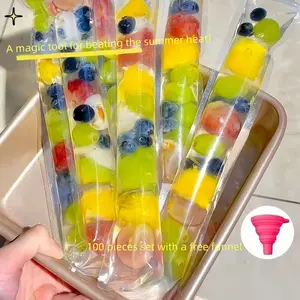 100 food-grade disposable popsicle bags (with a free funnel), jelly bags, ice cream, popsicle sticks, long strips, homemade popsicle bags