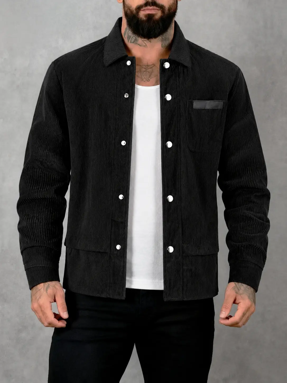 Men's Corduroy Shirt Jacket, Casual Loose Fit Long Sleeve Snap-Button Shacket with Chest Pocket for Fall Streetwear, Menswear