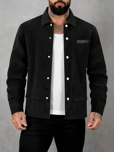 Men's Corduroy Shirt Jacket, Casual Loose Fit Long Sleeve Snap-Button Shacket with Chest Pocket for Fall Streetwear, Menswear