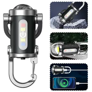 2-Pack 2-in-1 Portable USB-C Rechargeable Keychain Flashlight & Phone Charger – Ultra-Bright Mini Light with 7-Mode, Waterproof EDC Micro Torch for Camping Outdoor & Indoor Use