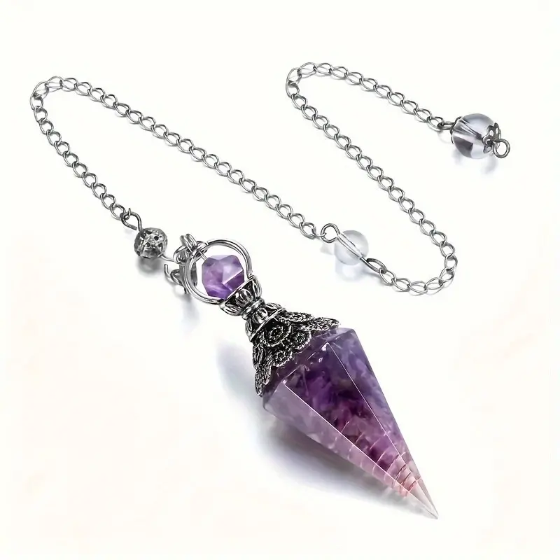 Vintage Style Colorful Pendulum, Gemstone Rainbow Stone Resin Spiritual Pendant, Natural Crystal Necklace for Home Office Dorm School Car, Boho Chic Crystal