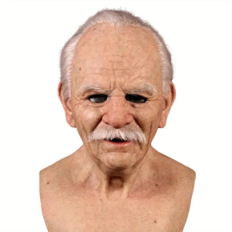High Quality Creepy Old Man Latex Mask - Realistic Wrinkle Details, White Beard, and Bareheaded Design for Spooky Halloween Masquerade and Role Play - High-Quality Headgear for Adults Accessories