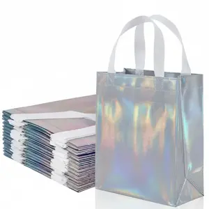 Iridescent Gift Bag with Handle, 10/50pcs Reusable Gift Wrapping Bag, Gift Packaging Supplies for Wedding Birthday Party, Party Gift Packs