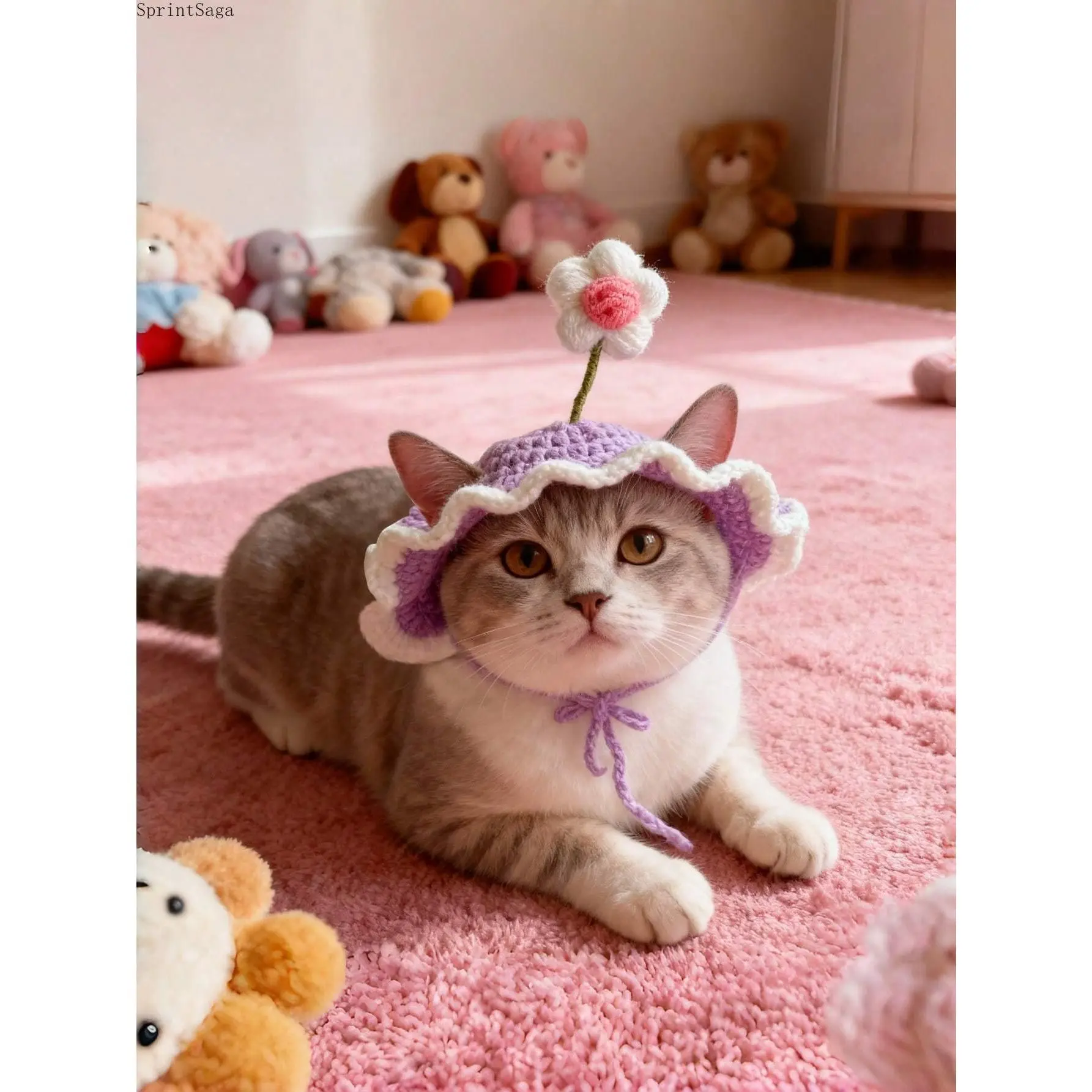 Handmade Frog Knit Hat for Kittens, S Size Fabric Winter Costume - Cozy Warm Halloween Photo Prop & Gift (Bag Accessory Charm), Knit Hats