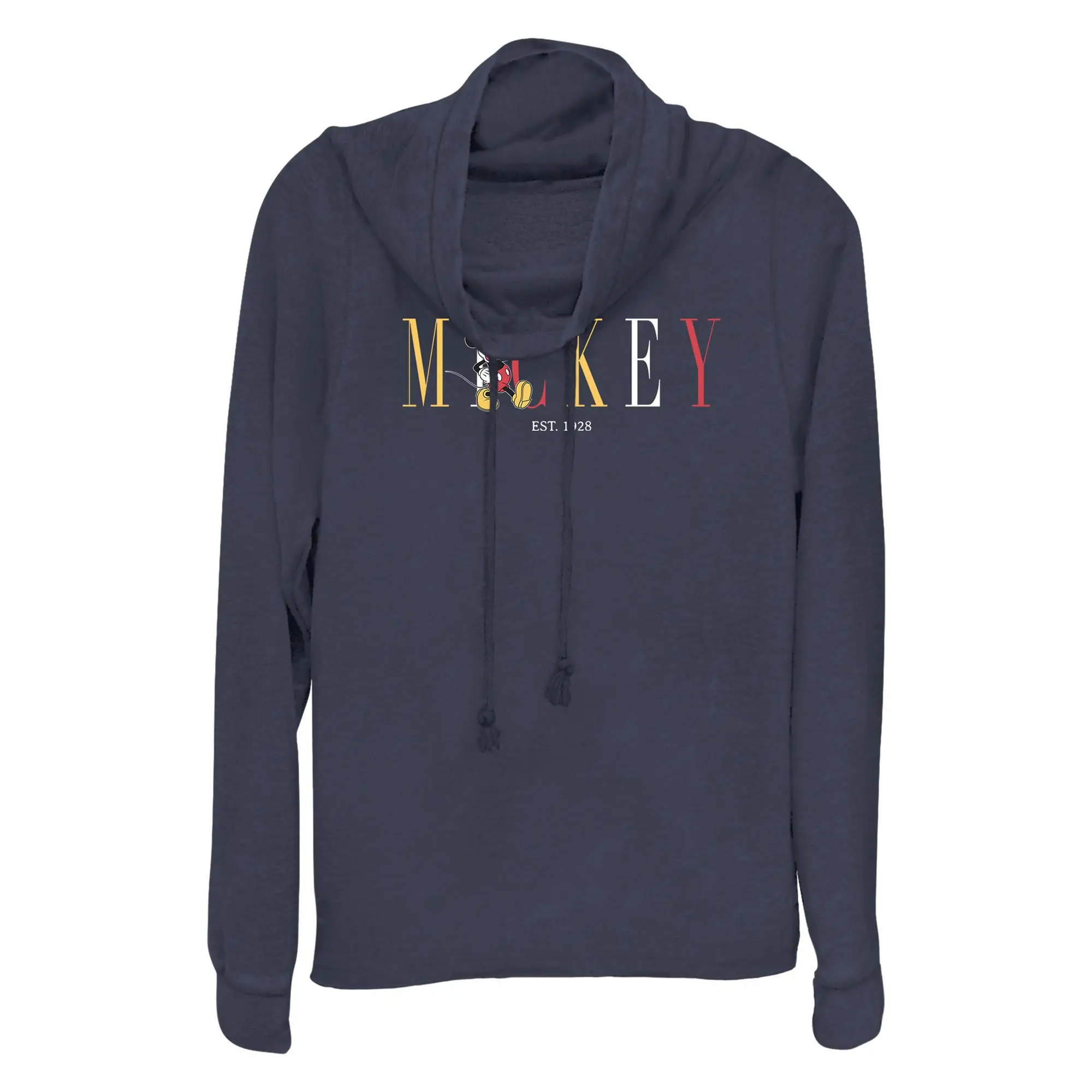 Juniors Womens Mickey & Friends Since 1928 Cowl Neck Sweatshirt