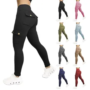 Women's Workwear Style Fitness Leggings with Pockets, High-Waisted Elastic Yoga Pants for Summer, Nurse Scrub Pants
