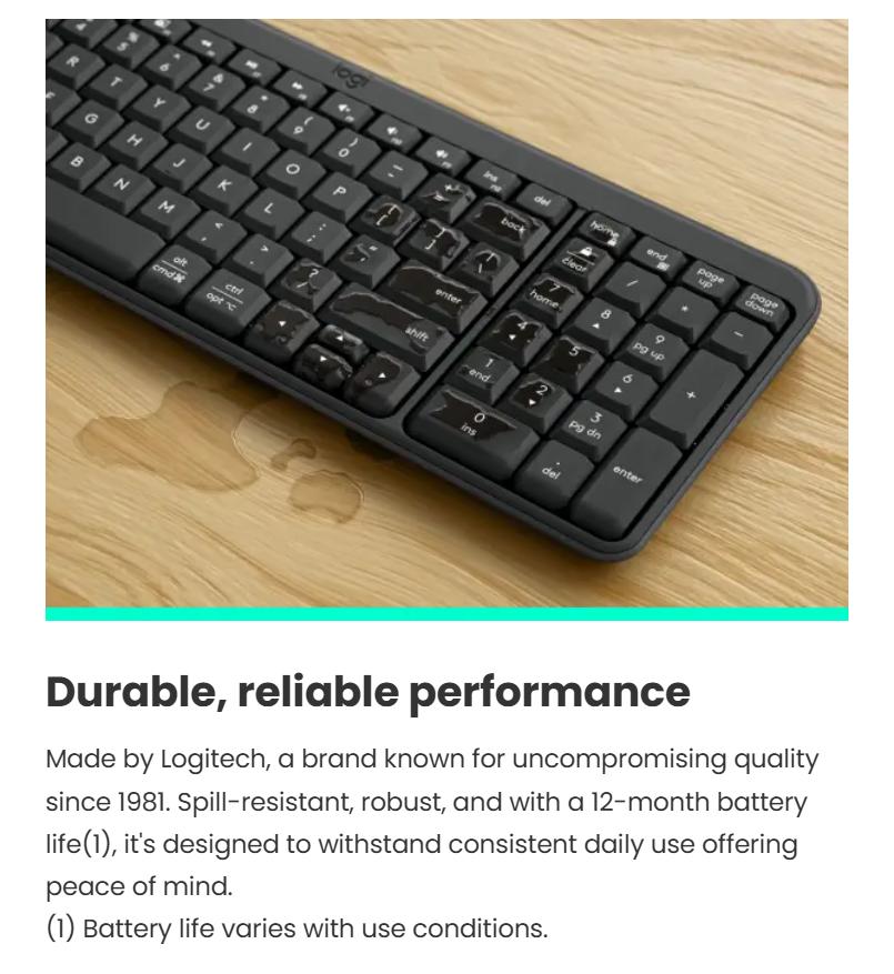 Logitech MK250 Bluetooth Wireless Mouse and Keyboard Combo: Fast & Easy Connectivity, Compact Wireless Keyboard, Ambidextrous Mouse (Graphite) - Wireless Bluetooth Keyboard - Graphite - Wireless B