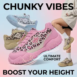 Women's Leopard Print Chunky Sneakers, Platform Cushion No-Tie Laces Breathable Casual Dad Shoes