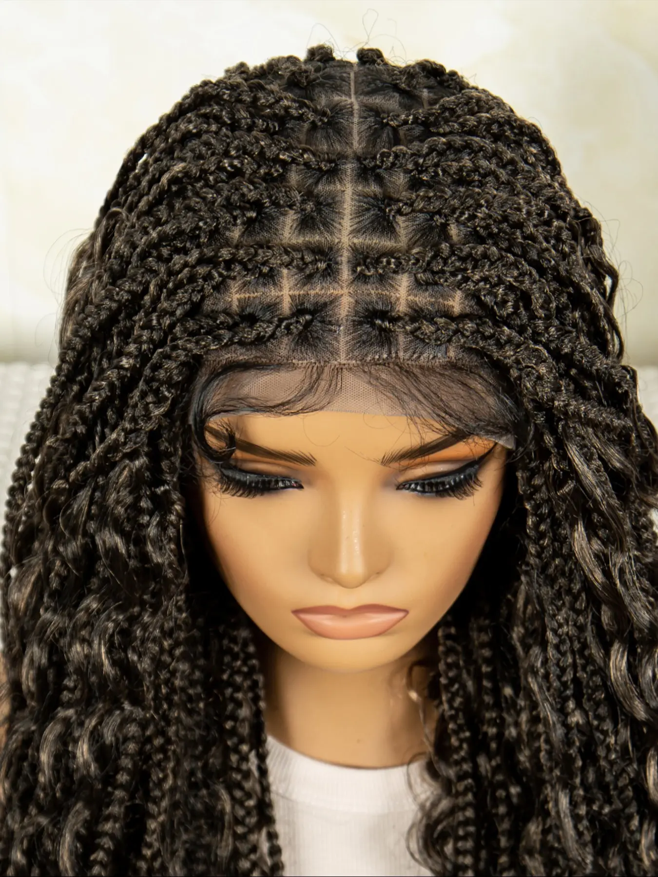33 Inch Full Lace Front Box Braided Wig, Curly Hair 