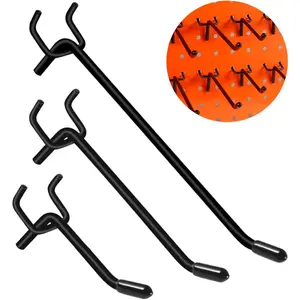 60 count Black Pegboard Hooks, 2/4/6 Inch Pegboard Wall Hook Heavy Duty PegBoard Shelving Hook Fit 1/4" PegBoard Metal Hanging Pegboard Display Hook Holder Organizer for Kitchen Store