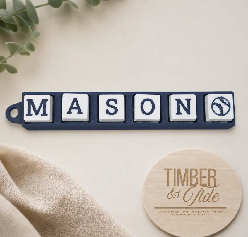 Unisex Custom Name Bag Tag & Clicky Fidget Keychain - 3D Printed Clicky Toy with Letter Tiles, 3D Printer-Made Stress Reliever, Durable Sensory Accessory with Built-in Loop, Clicker Clip Keychains, Custom Name Or Short Phrase, Customizable Keychains