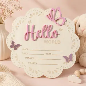 Hello World Wooden Nursery Decor Sign, New Arrival Announcement Plaque, Wooden Tabletop Home Decor, Gender Neutral Keepsake, Nursery Room Decoration, Cloud Shape Wooden Display Sign