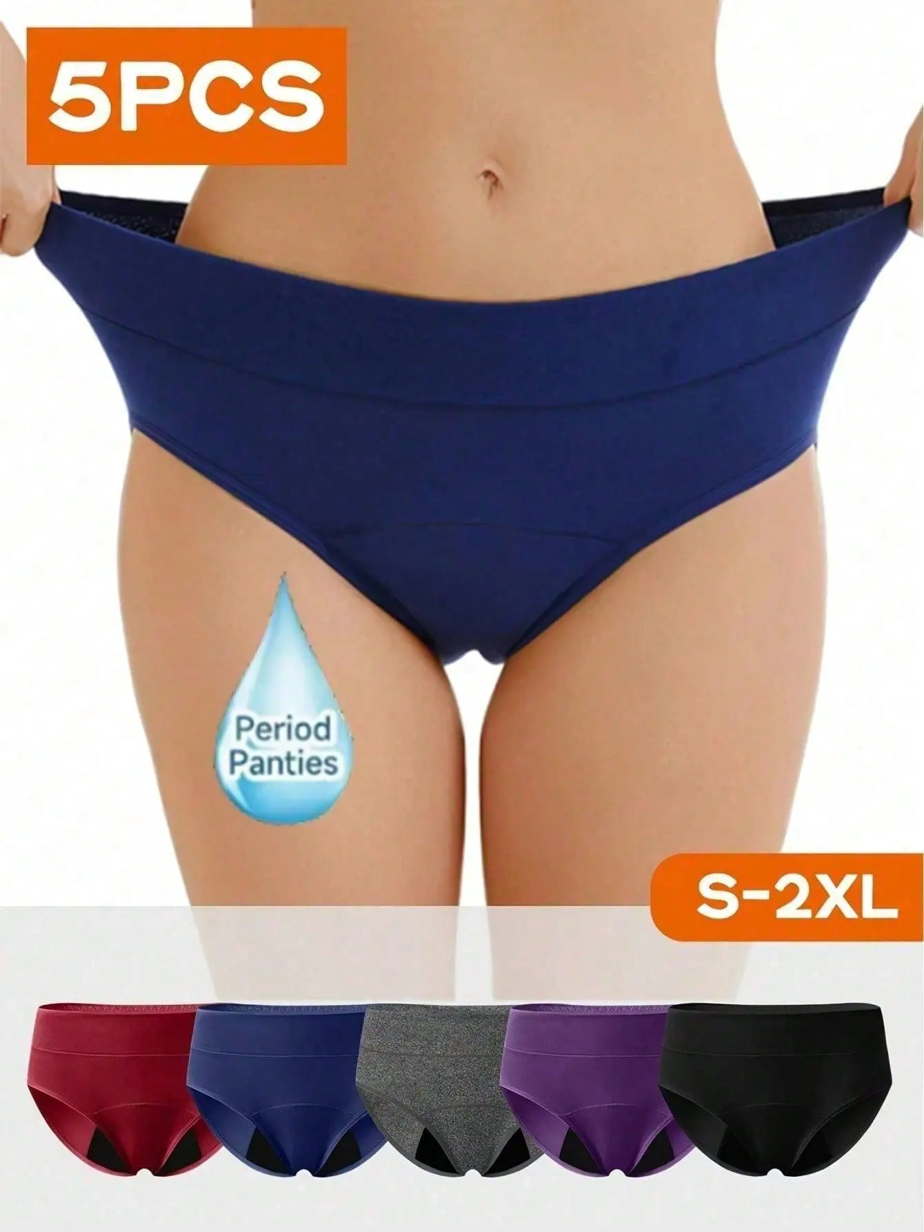 5-Pack Lady's Cotton Period Panties, High-Waist Reusable Briefs with Leakproof Protection, Soft & Comfortable Assorted Colors