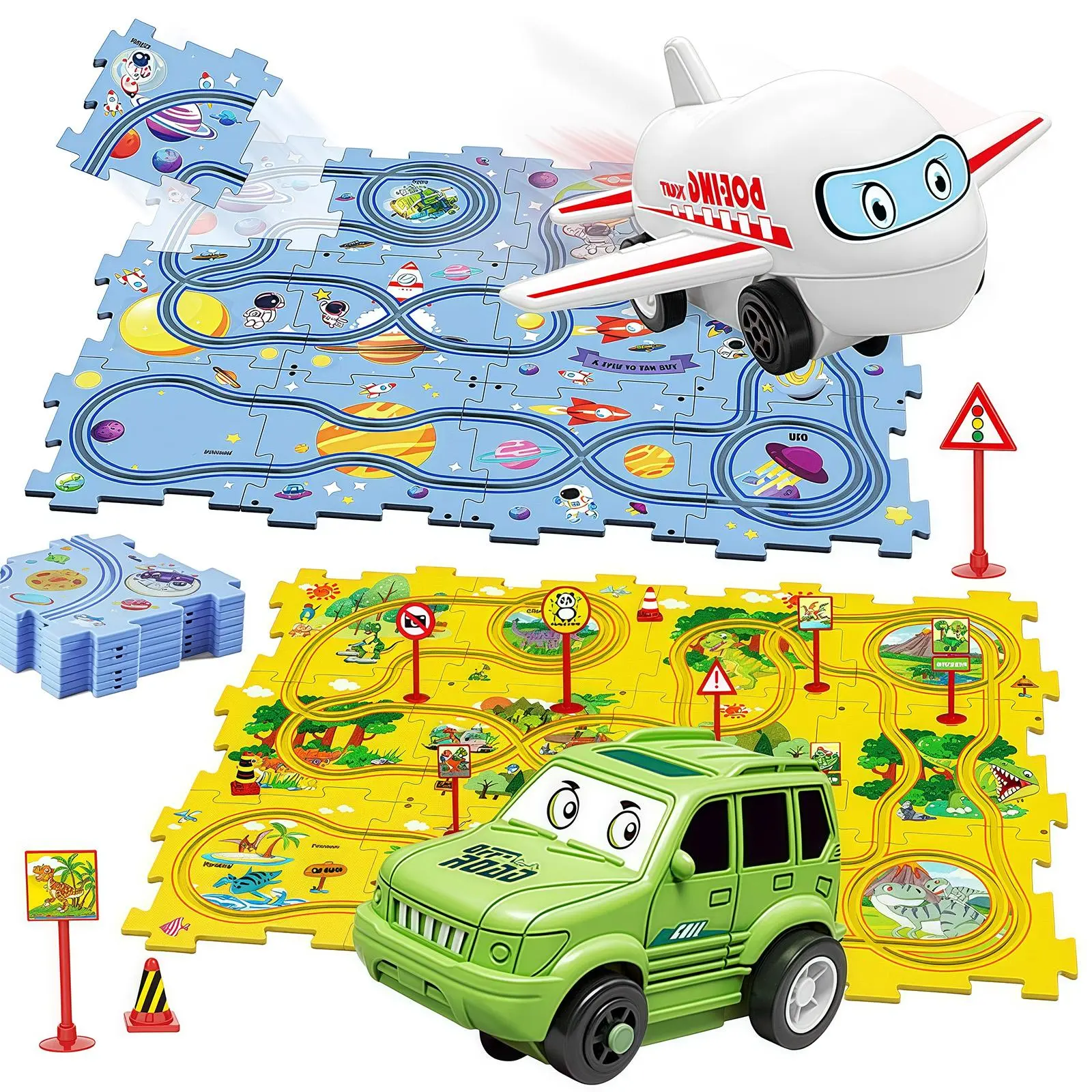 Educational train toys, roller coaster track diy jigsaw puzzle sliding assembly scene construction, boys and girls 25 PCS toy set