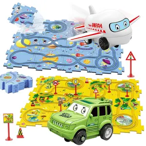 Educational train toys, roller coaster track diy jigsaw puzzle sliding assembly scene construction, boys and girls 25 PCS toy set