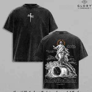 He Is Risen Easter T-Shirt Jesus Empty Tomb Resurrection Luke 24:6 Faith Christian Vintage Washed Oversized Jeus Tee C57