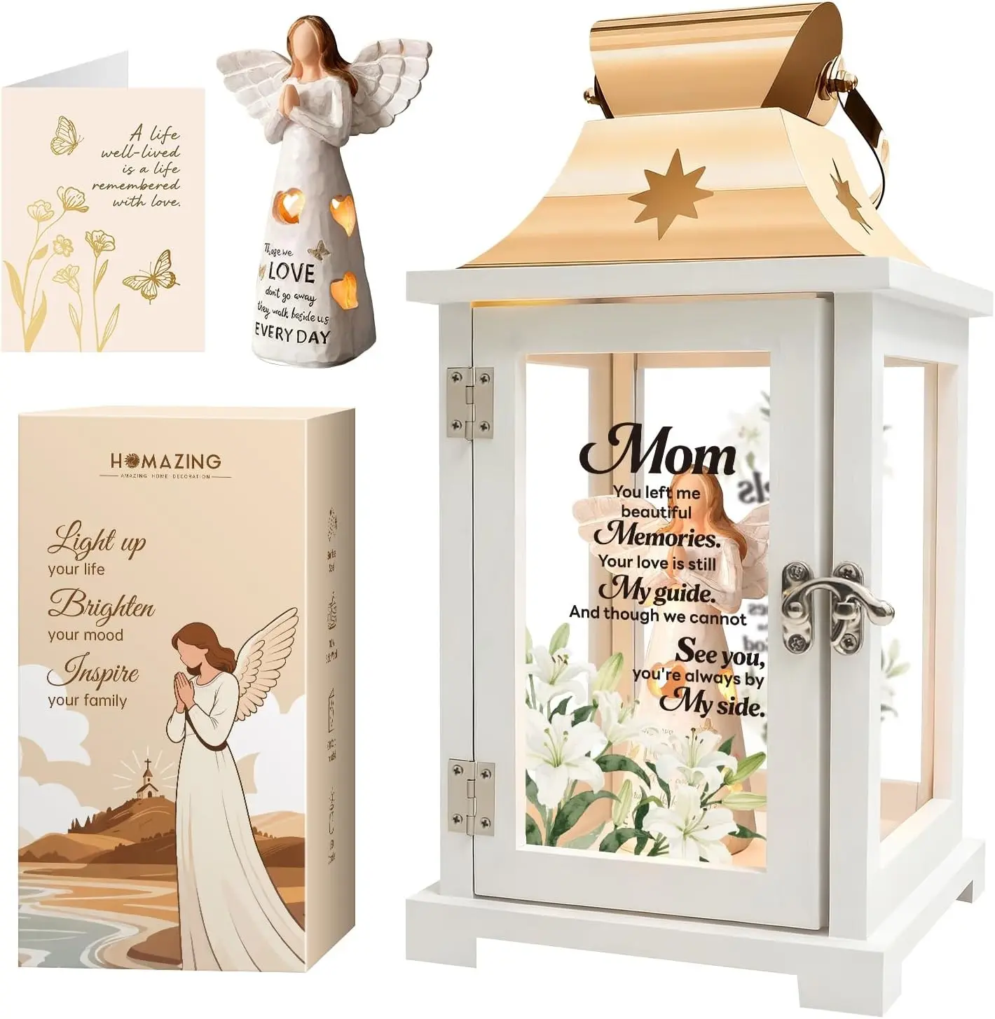 Remembrance Angel Memorial Lantern - Memorial Gifts for Loss of Mother, Thoughtful Sympathy Gifts for Loss of Mom, Funeral Gifts, Rememberance Gifts, Bereavement Gifts for Loss of Mother