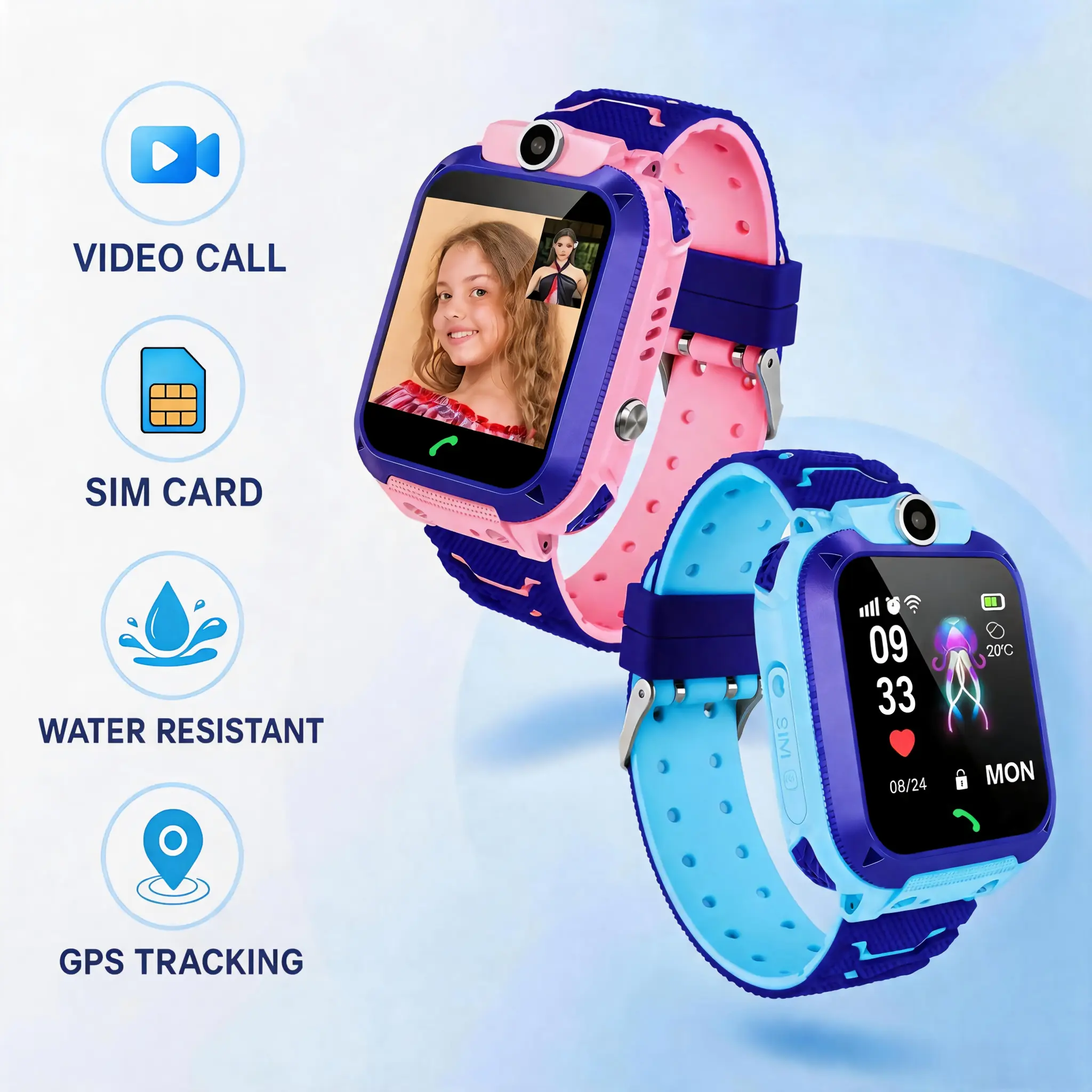 4G LTE Kids Smart Watch Phone - IP Waterproof GPS Tracker with Video Call, SIM Card Insertable, 1-Touch SOS Alert, Real-Time Location Tracking - Gift for 3-12 Years Old Boys Girls